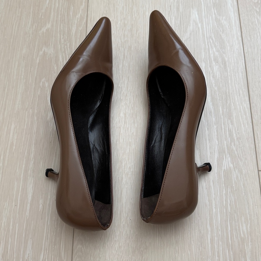 Prada Chocolate Brown Closed Pointed Toe Kitten Heels - Picture 3 of 13
